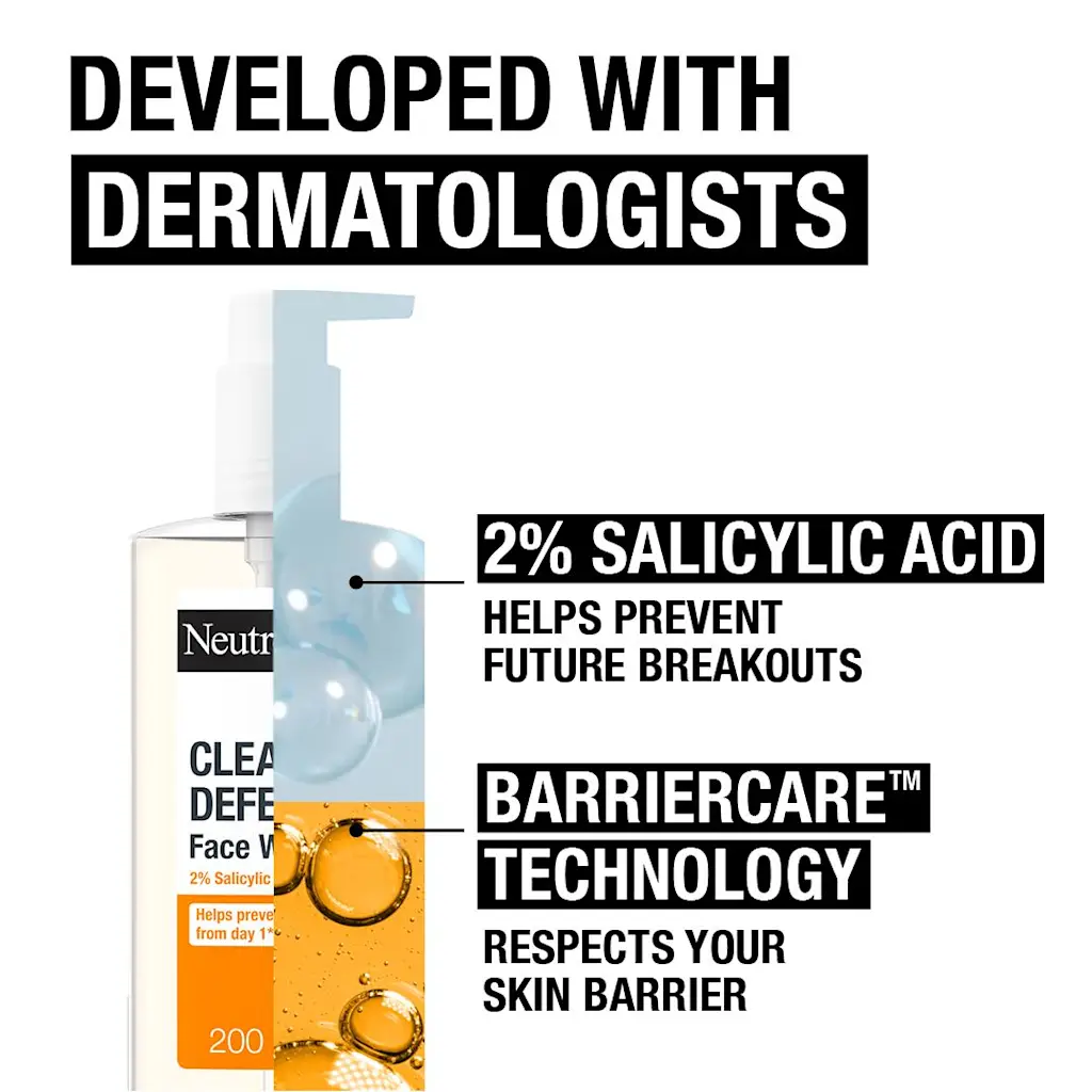Neutrogena Clear & Defend 2% Salicylic Acid Face Wash (200ml | Italy)