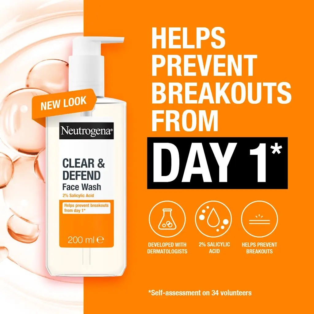 Neutrogena Clear & Defend 2% Salicylic Acid Face Wash (200ml | Italy)